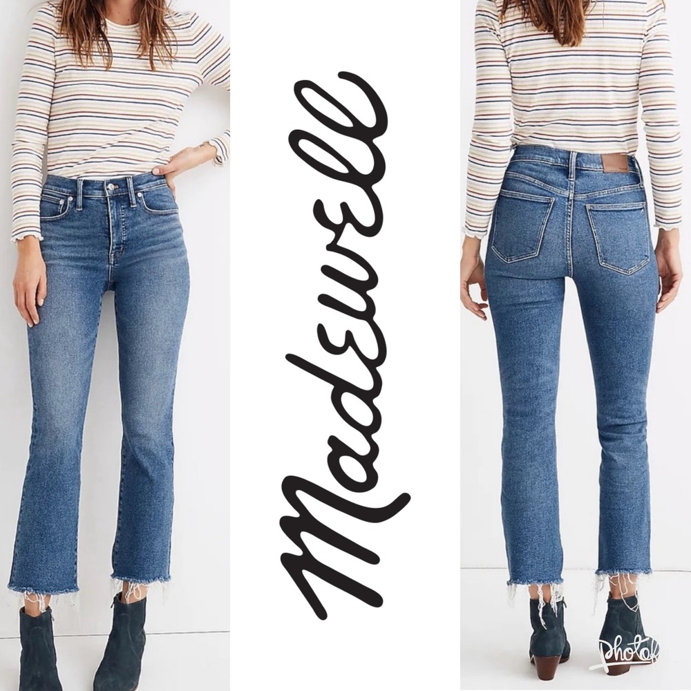 Madewell Cali Demi Boot Crop Jeans Womens 24P Raw Hem High Rise Denim Scandigirl
